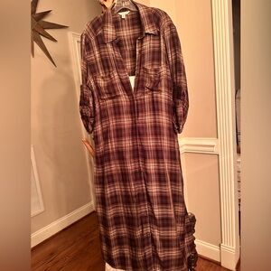 Brown and black plaid shirt dress